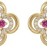 14K Yellow Natural Pink Tourmaline & 1/5 CTW Natural Diamond Clover Earrings - 86370