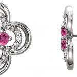 14K White Natural Pink Tourmaline & 1/5 CTW Natural Diamond Clover Earrings - 86370