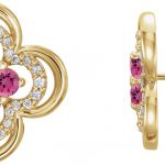 14K Yellow Natural Pink Tourmaline & 1/5 CTW Natural Diamond Clover Earrings - 86370