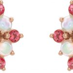 14K Rose Natural Pink Tourmaline & Natural Ethiopian Opal Cabochon Earrings - 86952