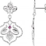 Sterling Silver & 14K White Natural Ruby Fleur-de-lis Earrings - 85600