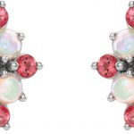 Platinum Natural Pink Tourmaline & Natural Ethiopian Opal Cabochon Earrings - 86952