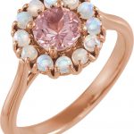 14K Rose Natural Pink Morganite & Natural Ethiopian Opal Halo-Style Ring - 72074