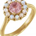 14K Yellow Natural Pink Morganite & Natural Ethiopian Opal Halo-Style Ring - 72074