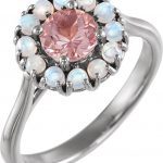 Platinum Natural Pink Morganite & Natural Ethiopian Opal Halo-Style Ring - 72074