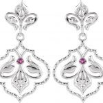 Sterling Silver & 14K White Natural Ruby Fleur-de-lis Earrings - 85600