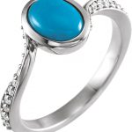 Platinum Natural Turquoise Cabochon & 1/5 CTW Natural Diamond Ring - 72091