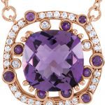 14K Rose Natural Amethyst & 1/6 CTW Natural Diamond 16" Necklace - 86110