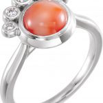 Platinum Natural Pink Coral & 1/8 CTW Natural Diamond Ring - 72052