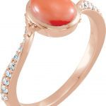 14K Rose Natural Pink Coral Cabochon & 1/5 CTW Natural Diamond Ring - 72091