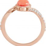 14K Rose Natural Pink Coral Cabochon & 1/5 CTW Natural Diamond Ring - 72091