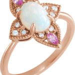 14K Rose Natural Ethiopian Opal, Natural Pink Sapphire & .05 CTW Natural Diamond Vintage-Inspired Ring - 72095