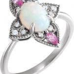 Platinum Natural Ethiopian Opal, Natural Pink Sapphire & .05 CTW Natural Diamond Vintage-Inspired Ring - 72095