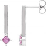 Platinum Natural Pink Sapphire Bar Drop Earrings - 87023