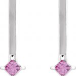 Platinum Natural Pink Sapphire Bar Drop Earrings - 87023