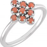 Platinum Natural Pink Coral & .02 CTW Natural Diamond Ring - 72073