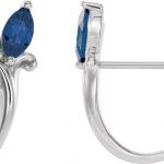 Platinum Natural Blue Sapphire Floral J-Hoop Earrings - 86815