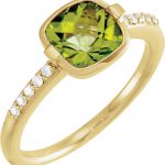 14K Yellow Checkerboard Natural Peridot & 1/10 CTW Natural Diamond Ring - 66969