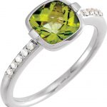 14K White Checkerboard Natural Peridot & 1/10 CTW Natural Diamond Ring - 66969