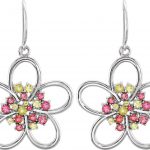 14K White Natual Peridot & Natual Pink Tourmaline Flower Earrings - 85407