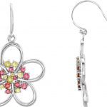 14K White Natual Peridot & Natual Pink Tourmaline Flower Earrings - 85407