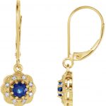 14K Yellow Natural Blue Sapphire & 1/10 CTW Natural Diamond Halo-Style Earrings - 86245