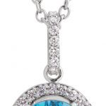 14K White Natural Blue Topaz & 3/8 CTW Natural Diamond Halo-Style 18" Necklace - 69219