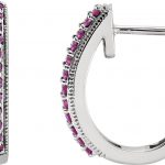 14K White Natural Pink Sapphire Hoop Earrings - 651258