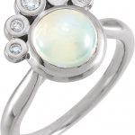 14K White Natural Rainbow Moonstone & 1/8 CTW Natural Diamond Ring - 72052