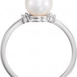 Platinum Cultured White Freshwater Pearl & .025 CTW Natural Diamond Ring - 6194