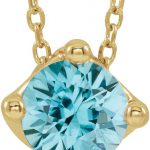 14K Yellow 5 mm Round Natural Blue Zircon Solitaire 16-18" Necklace - 86993