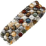 Sterling Silver Cultured Multi-Color Freshwater Pearl Stretch 7" Bracelet - 63924