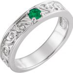 14K White Natural Emerald Family Stackable Ring - 71469