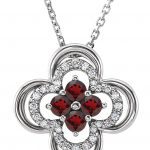 Platinum Natural Mozambique Garnet & .08 CTW Natural Diamond Clover 18" Necklace - 86369