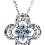 Platinum Natural Aquamarine & .08 CTW Natural Diamond Clover 18" Necklace - 86369