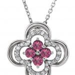 Platinum Natural Pink Tourmaline & .08 CTW Natural Diamond Clover 18" Necklace - 86369