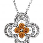 Platinum Natural Citrine & .08 CTW Natural Diamond Clover 18" Necklace - 86369