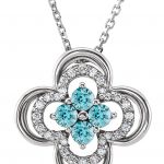 Platinum Natural Blue Zircon & .08 CTW Natural Diamond Clover 18" Necklace - 86369