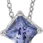 14K White 5x5 mm Square Natural Tanzanite Solitaire 16-18" Necklace - 86992