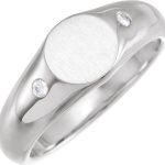 Platinum .06 CTW Natural Diamond 8.6 mm Round Signet Ring - 9878