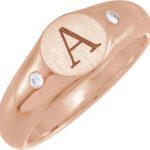 14K Rose .06 CTW Natural Diamond 8.6 mm Round Signet Ring - 9878