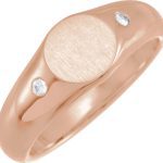 14K Rose .06 CTW Natural Diamond 8.6 mm Round Signet Ring - 9878