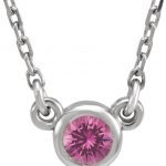 14K White 3 mm Round Natural Pink Sapphire Solitaire 18" Necklace - 61134