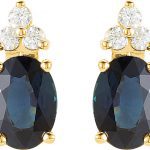 14K Yellow Natural Blue Sapphire & 1/8 CTW Natural Diamond Earrings - 67175