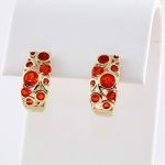 14K Yellow Natural Mexican Fire Opal Hoop Earrings - 69612