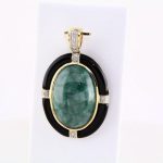 14K Yellow Natural Russian Jadeite, Onyx & .05 CTW Diamond Pendant - 69732