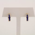 14K Yellow Lab-Grown Blue Sapphire Hoop Earrings - 86563