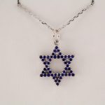 14K White Natural Blue Sapphire Star of David 16" Necklace - R45253