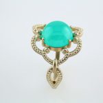 14K Yellow Natural Green Chrysoprase Cabochon Ring - 71567