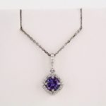 14K White Natural Tanzanite & 1/8 CTW Natural Diamond Halo-Style 18" Necklace - 85306